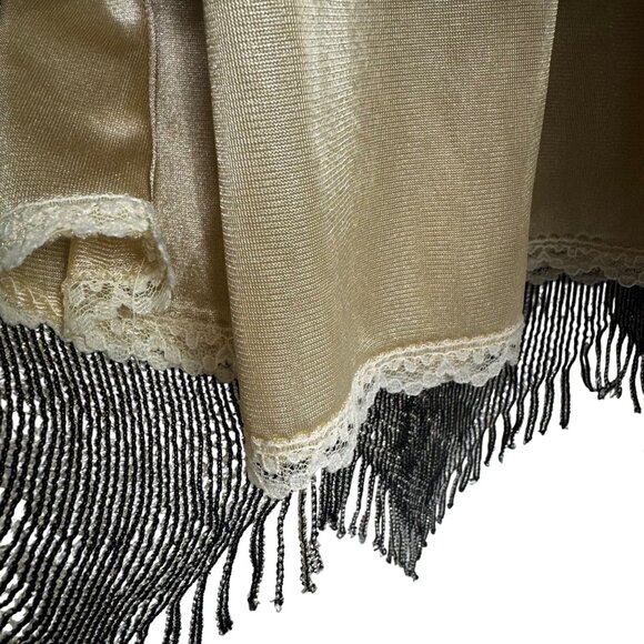 Vintage Damianou Size S Metallic Lace Scalloped Hem Flapper Dress Great Gatsby - Picture 9 of 11